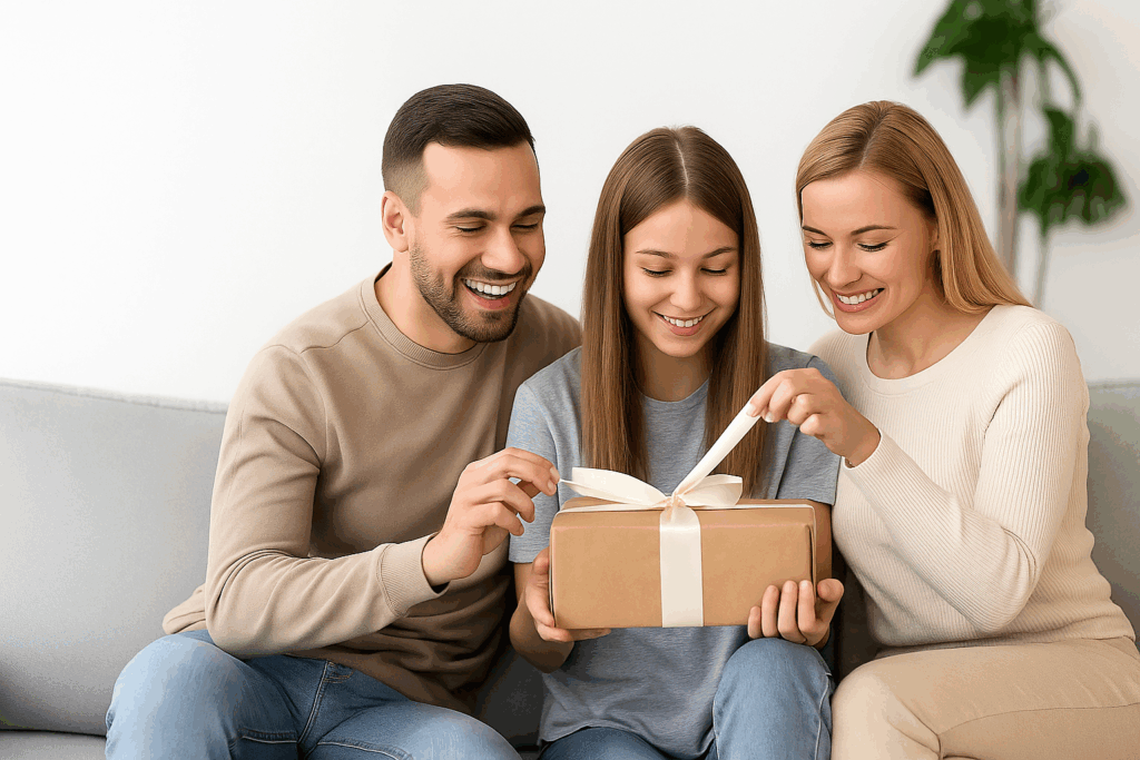 Happy family choosing gift ideas for teens